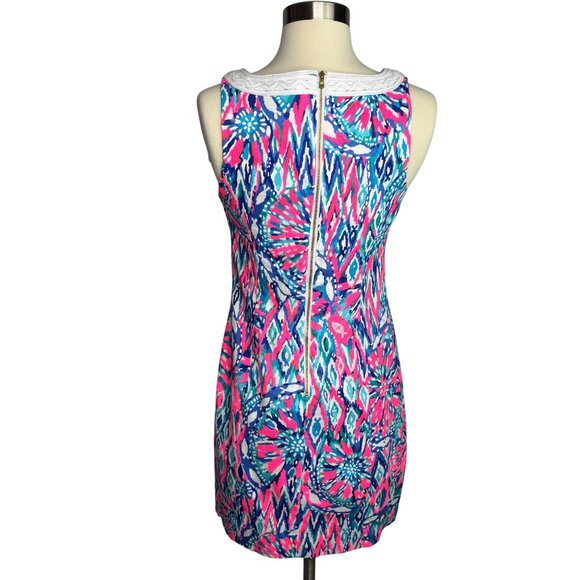 Lilly Pulitzer Sleeveless Embroidered V-Neck Shift Dress Size 0 Cotton Pink/Blue - Picture 5 of 10